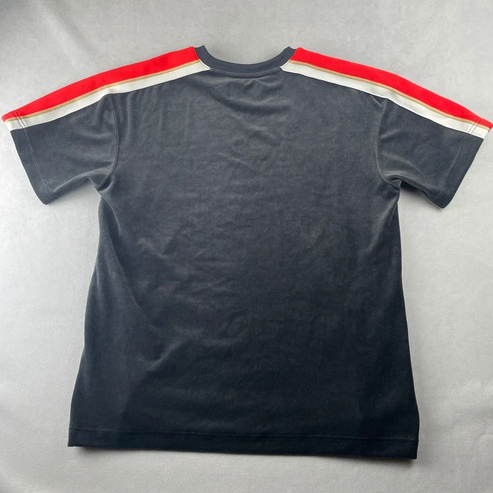 Jordan T-Shirt Men M Black Red Gold Stripe Velour Stretch Soft Luxury BV4051-010